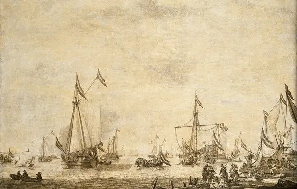 Figure, ink, 1693, Willem van de Velde I, Willem van de Velde the Elder, Ships …