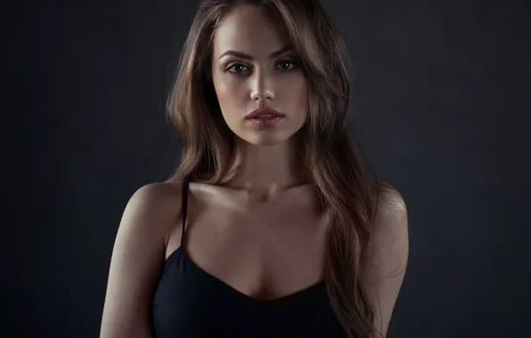 Brown eyes, woman, face, brunette, black background, portrait, looking at the viewer