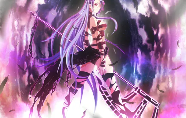 The sky, girl, clouds, weapons, anime, art, bandages, paparins