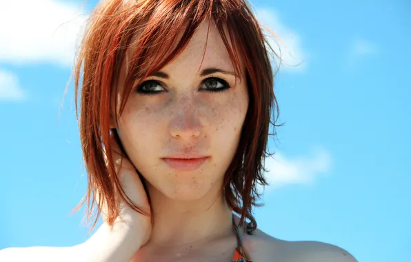 Eyes, girl, light, lips, freckles, red, Stephanie Van Rijn