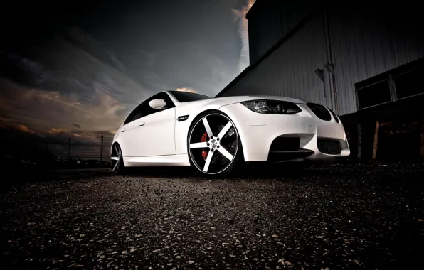 BMW, white, sedan, vossen, E90