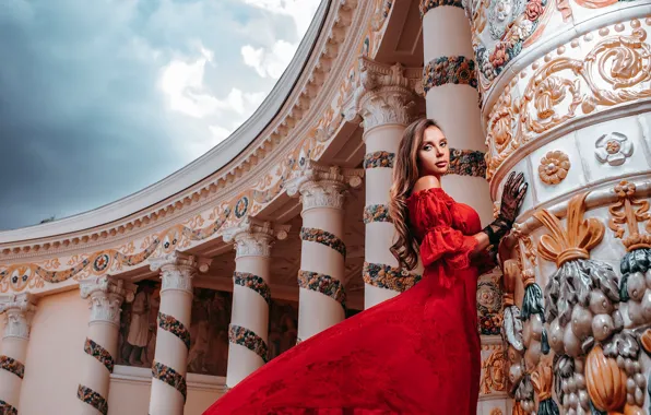 The sky, look, girl, style, pattern, columns, image, architecture