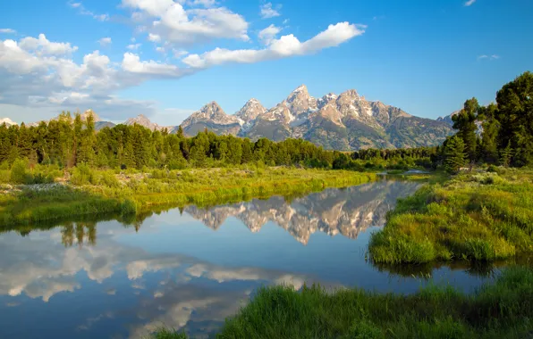 Mountains, lake, reflection, Wyoming, Wyoming, Grand Teton, Grand Teton National Park