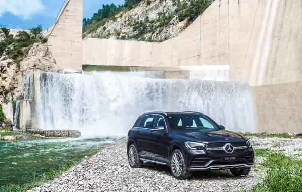 Auto, water, river, rocks, Mercedes-Benz, waterfall, GLC, 300 L