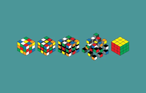 Color, background, blue, Wallpaper, graphics, minimalism, art, Rubik's cube