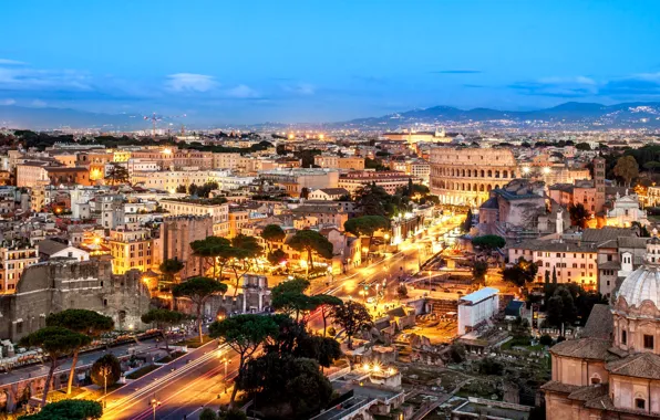 Picture lights, home, the evening, Rome, Italy, panorama, street