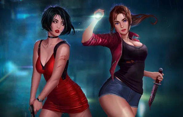Chest, girl, gun, dress, knife, lantern, resident evil 2, remake