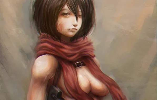 Chest, blood, scarf, art, shingeki no kyojin, mikasa ackerman