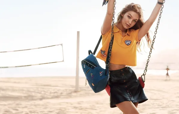 Picture sand, beach, swing, model, skirt, makeup, Mike, hairstyle