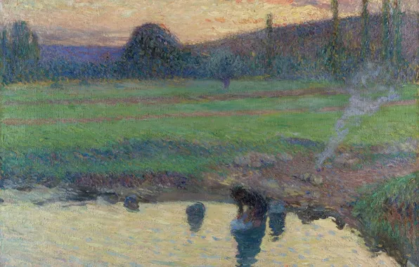 Landscape, picture, Henri-Jean Guillaume Martin, Henri Matrin, Laundress by the Water