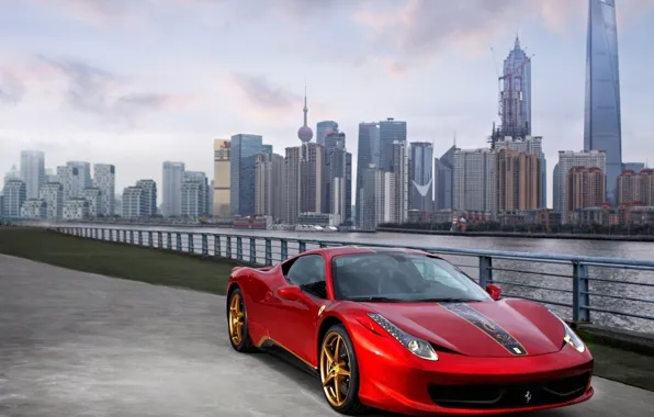 Picture machine, red, the city, Ferrari
