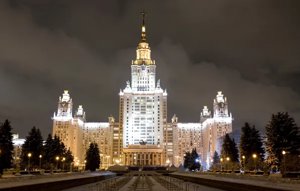 Winter, snow, night, the city, Wallpaper, Moscow, lighting, wallpaper