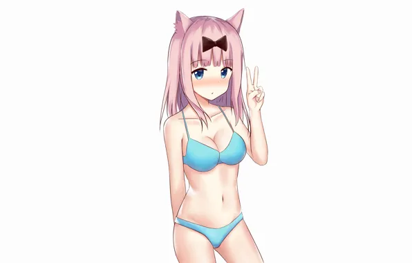 Girl, sexy, lingerie, pantsu, bra, cleavage, panties, pink hair