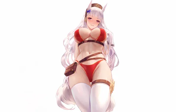 Picture Kemonomimi, silver hair, anime, UMPD, attractive, boobs, navel, girl