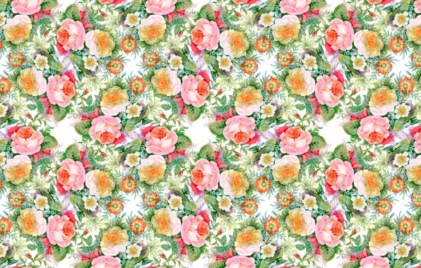 Picture flowers, pattern, roses, bouquet, buds