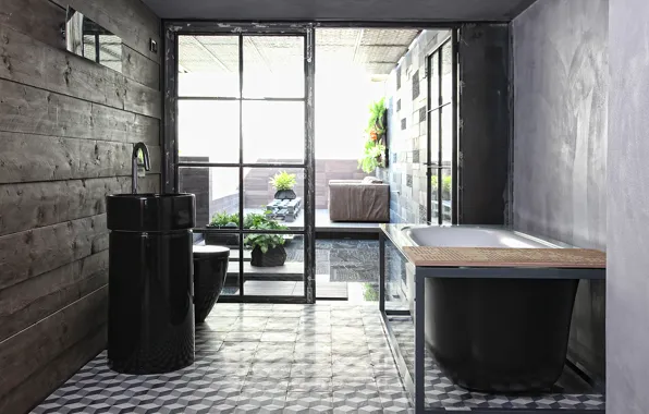 Flowers, sofa, interior, sink, bath, bathroom