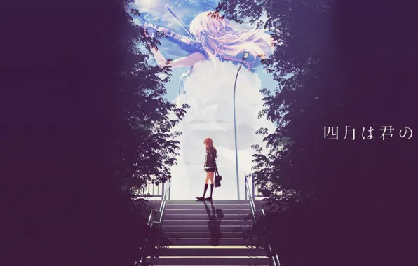 Picture girl, ladder, shigatsu wa kimi no uso, Miyazono Kaori