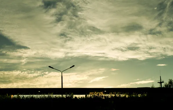 The sky, grass, clouds, Wallpaper, lantern