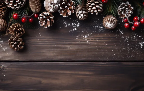 Winter, snow, branches, berries, tree, Board, fruit, Christmas