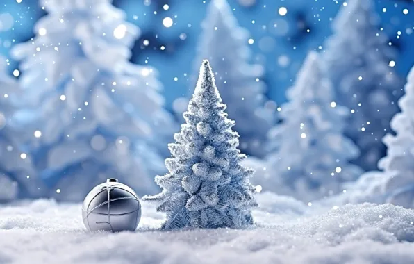 Picture winter, snow, decoration, balls, tree, New Year, Christmas, new year