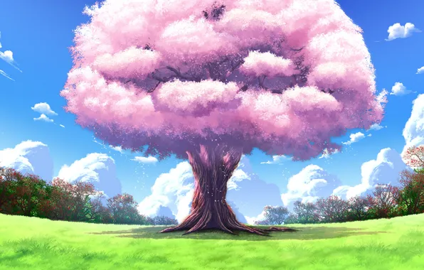 Picture nature, tree, landscapes, anime, art, upscale