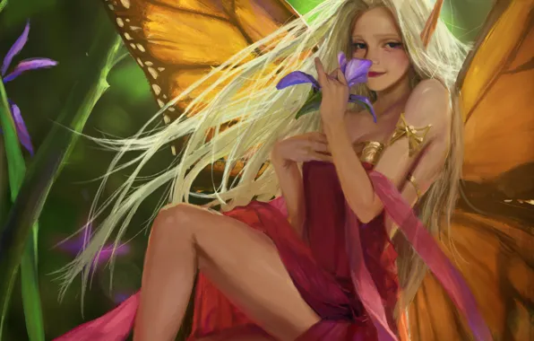 Picture flower, girl, wings, fairy, art