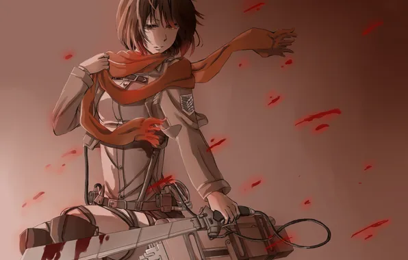 Picture look, girl, weapons, blood, stone, blade, scarf, sitting
