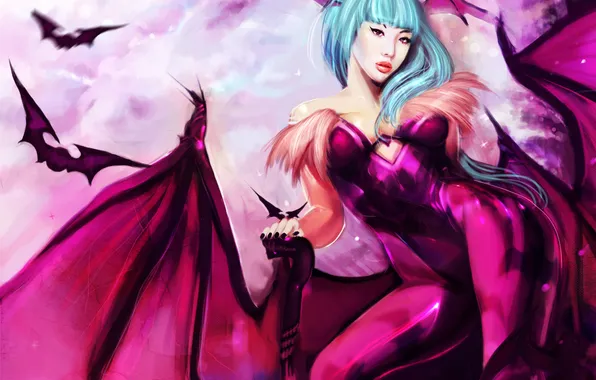 Chest, girl, pose, wings, the demon, bats, art, Darkstalkers