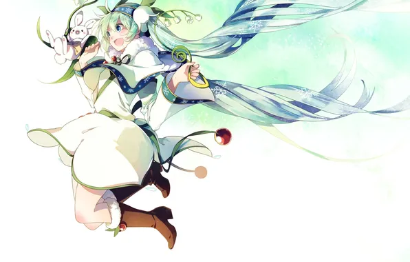 Girl, flowers, hare, anime, art, vocaloid, lilies of the valley, yuki miku