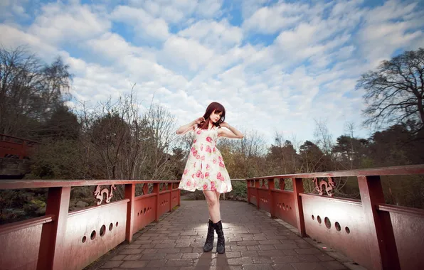 Girl, bridge, background