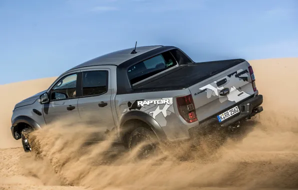 Picture sand, the sky, grey, movement, Ford, Raptor, pickup, Ranger