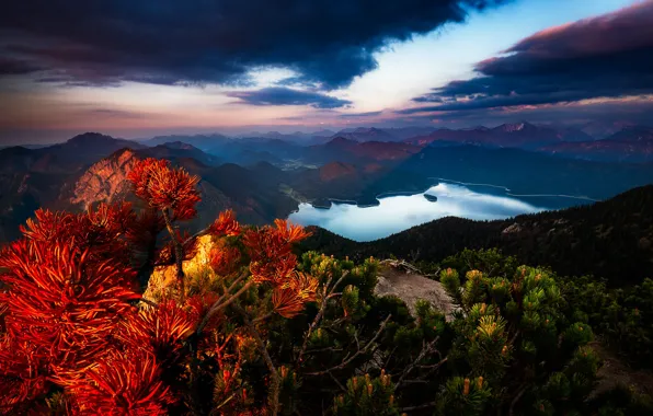 Picture clouds, the evening, Germany, Bayern, Alps, Walchensee