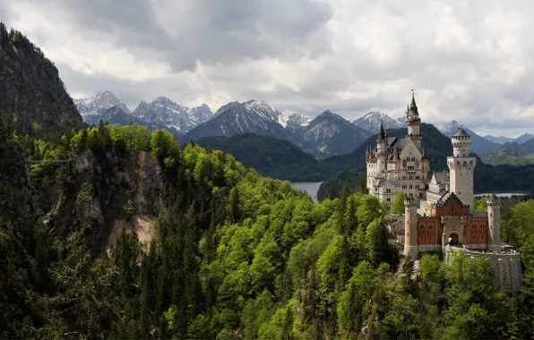 Forest, mountains, castle, Germany, tower, Neushwanstein