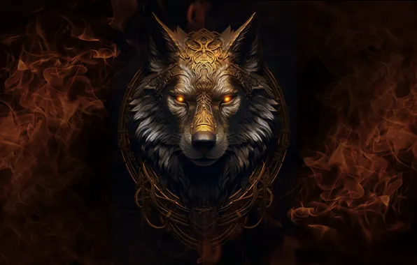 Picture muzzle, wolf, fire, flame, head, miscellaneous