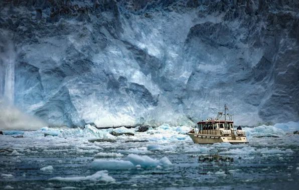 Picture sea, ship, ice, Antarctica