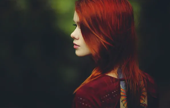 Look, girl, eyelashes, model, lips, tattoo, red, girl