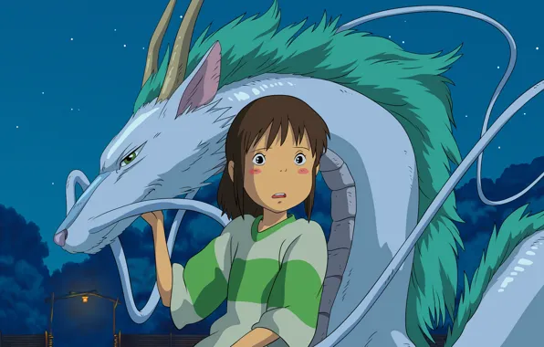 Picture girl, anime, cartoon, movie, dragon, Hayao Miyazaki, film, Spirited Away