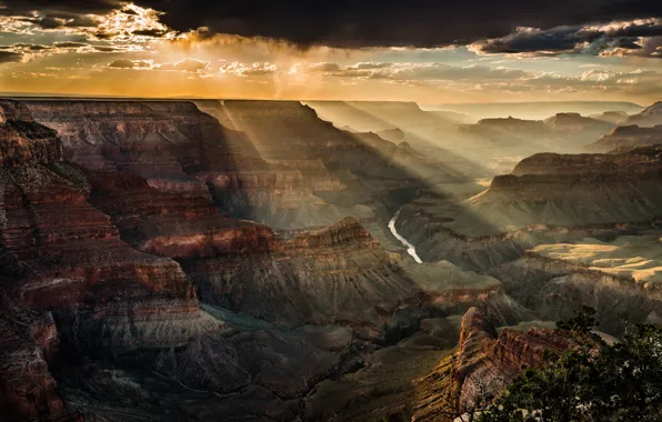 The sky, light, clouds, rocks, canyon, USA