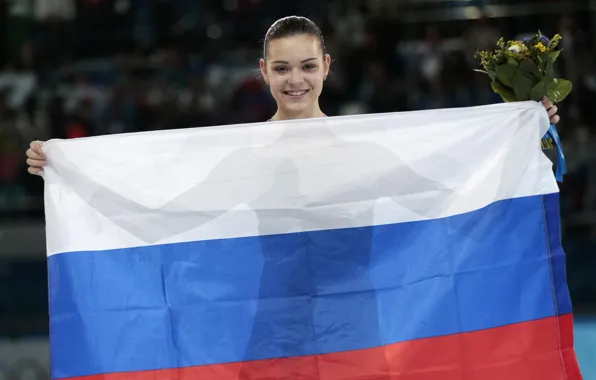 Joy, flowers, flag, figure skating, RUSSIA, Sochi 2014, The XXII Winter Olympic Games, Sochi 2014