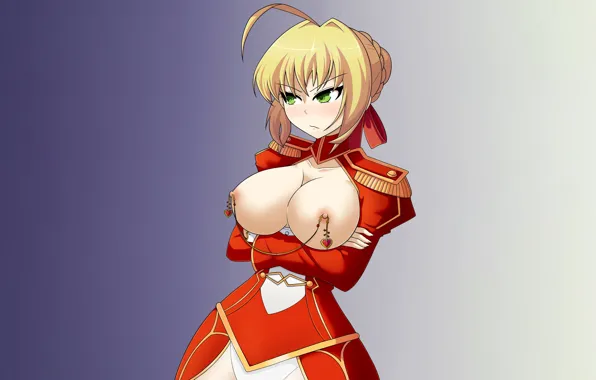 Girl, sexy, cleavage, green eyes, dress, nipples, boobs, anime