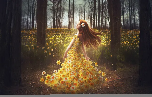 Picture girl, flowers, dress