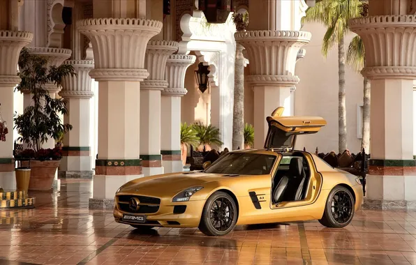 Mercedes-Benz, Mercedes, gold, Palace, sls amg, Dubai, dubai