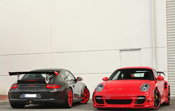 911, 997, Porsche, red, wall, gt3, techart, gray