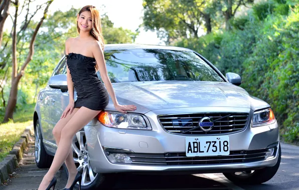 Auto, look, girl, smile, Volvo, Asian, beautiful girl, beautiful dress