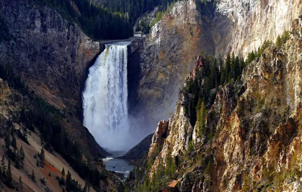 Mountains, rocks, waterfall