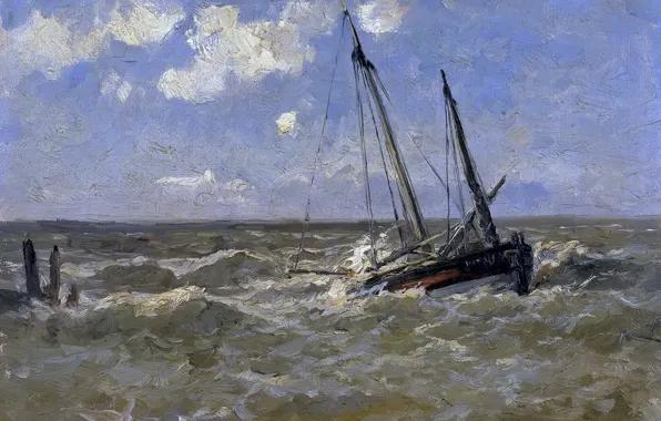 Picture ship, picture, seascape, Carlos de Haes, The sea in Normandy