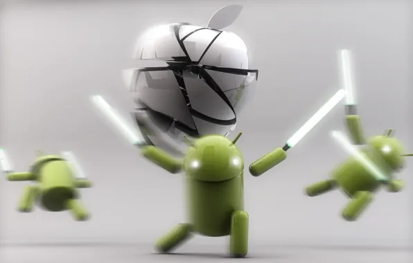 Picture Apple, Android, Green, White, Silver, Lightsaber