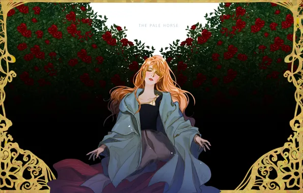 Picture roses, frame, blush, red, the bushes, art, Choo Haeyun, the Pale Horse