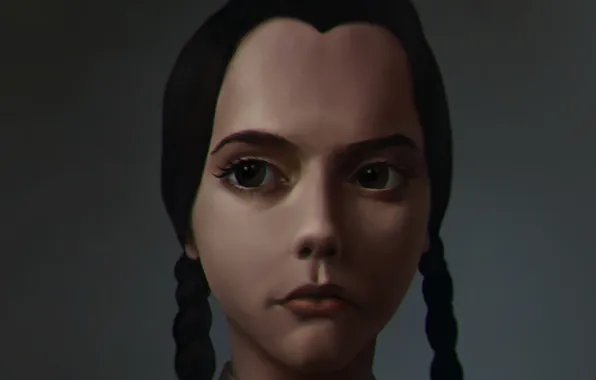 Look, girl, face, the film, hair, braids, The Addams Family, Wednesday Addams