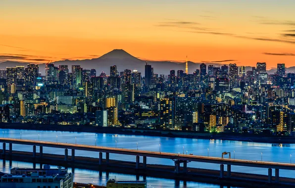 Picture landscape, lights, mountain, home, Japan, Tokyo
